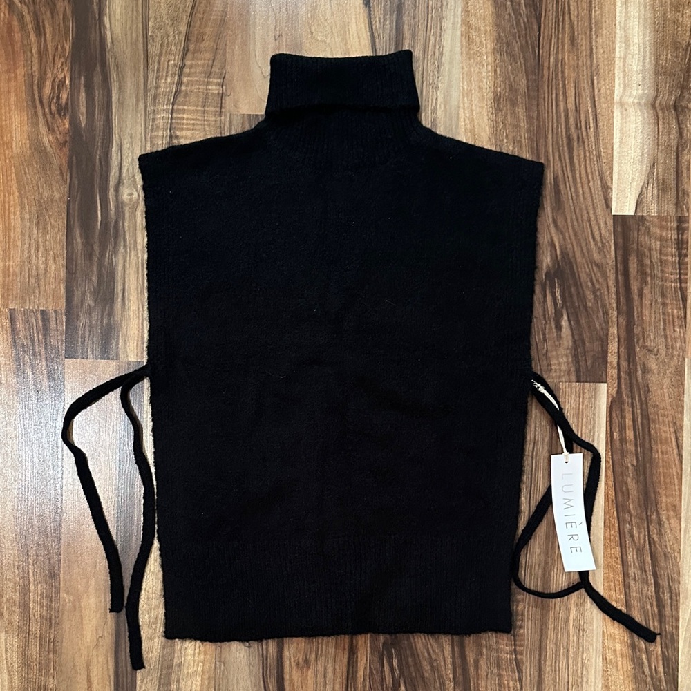 NWT Lumiere Black Sleeveless, mock neck, side tie sweater vest.